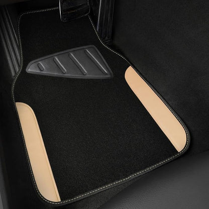 CAR PASS Waterproof Car Floor Mat, Universal Fit Car Mats with Driver Heel Pad, Leather Car Carpet, Anti-Slip Nibbed Backing Floor Mats for SUV, Vans,Sedan,Truck, Automotive Floor Mats (Black Beige)