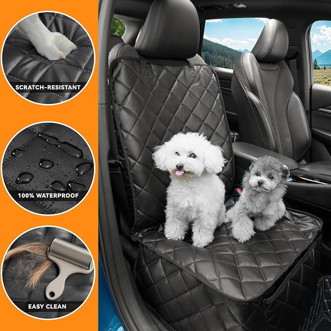 Car Seat Covers for Dogs–Waterproof PU Leather Car Front Seat Cover for Pets & Humans,Scratchproof Captain Seat Protector Fits Most Cars, Trucks, SUVs，Minivans(Black)