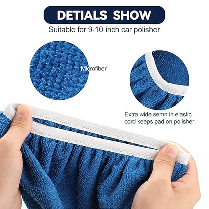 Tallew 40 Pcs 9 to 10 Inches Buffer Pads Bulk Car Polisher Bonnets Orbital Buffer Bonnets Microfiber Polishing Pad Car Wax Cover for Cleaning and Polishing(Royal Blue,Light Blue,White)