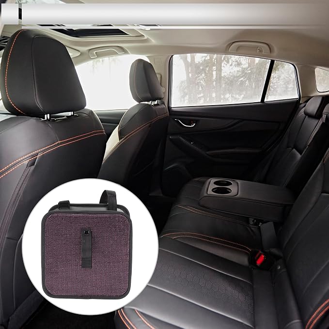 1 Pcs Universal Car Trash Can Hanging 9.1" Length 5.5" Width 9.1" Height Trash Bin Pink Black Fabric Rhinestone