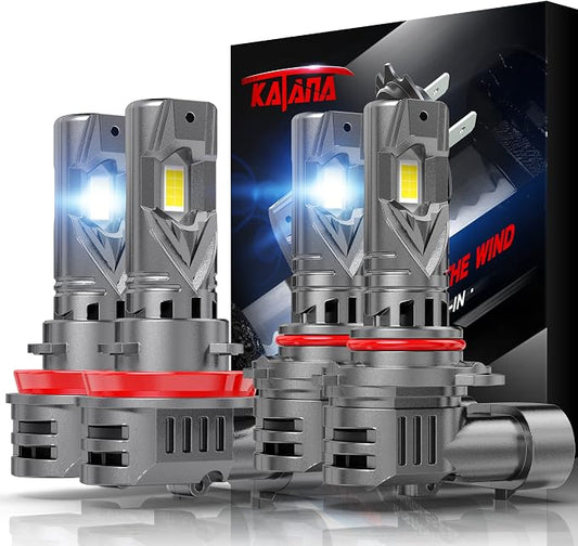 KATANA Upgraded H11 9005 Bulbs, 36000LM 6500K Xenon White Super Bright Mini Size with Cooling Fan, H8 HB3 Canbus Ready Fog Light , Pack of 4