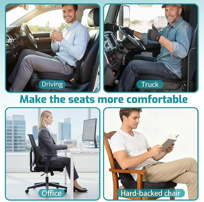 Memory Foam Seat Cushion,Office Chair Cushion with Lumbar Support for Back Pressure Relief, Car Seat Cushion with Adjustable Strap,Sciatica Pad Cushions for Car,Truck, Desk (D-black+mesh Cloth)