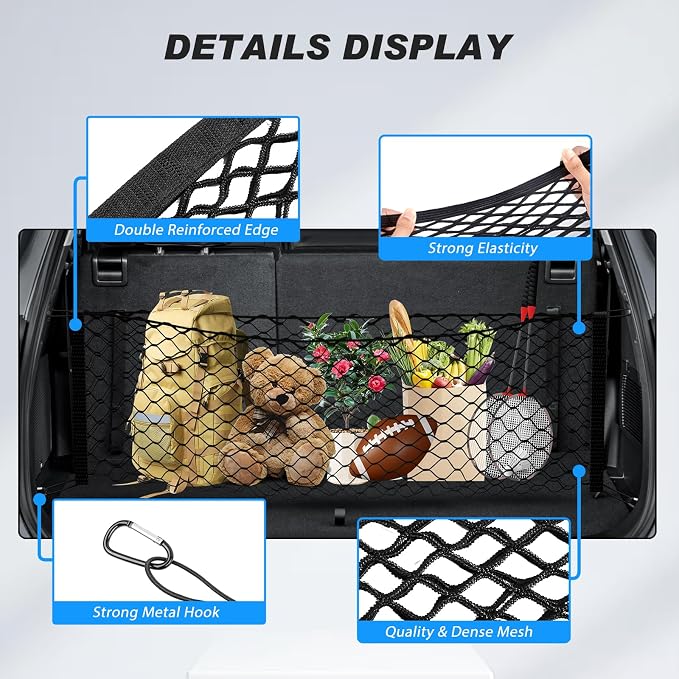 Karltys Envelope Style Cargo Net for Toyota Highlander 2020-2025 2026, Heavy Duty Rear Trunk Cargo Net for Highlander Accessories, Elastic Nylon Mesh Storage Netting Organizer