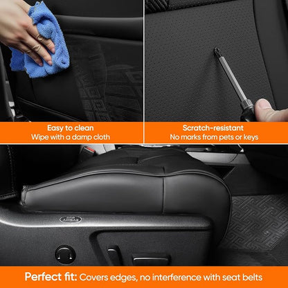 Super Cover Front Seat Covers for Toyota Tundra 2014–2021 (Bucket Seats Only), Full Coverage Front Leather Seat Protectors for Tundra Crewmax/Double Cab Pickup Accessories, Carbon Fiber, 2 PCS