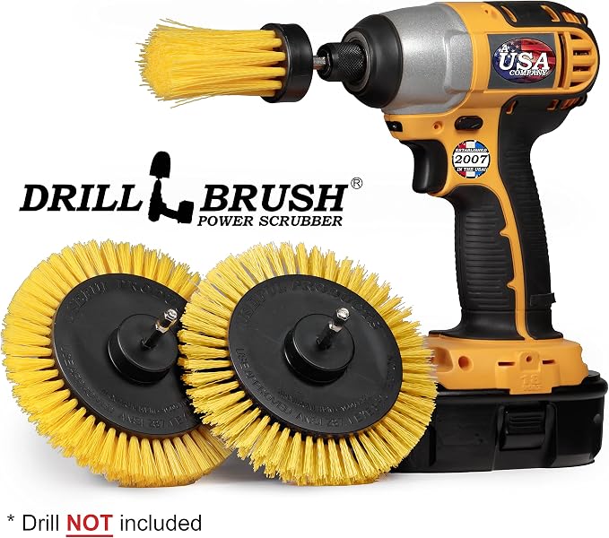 Tile and Grout Cleaning Drill Brush Set - 3 pack Drill Brush Power Scrubber Cleaning Brush Yellow Medium Stiffness - Shower Floor Scrub Brush for Drill - Bathroom Scrub Brush for Drill - Crevice Brush