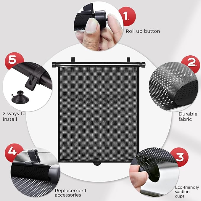 PLTCAT Car Side Window Sun Shades for Baby, 2 Pack UV Protection Breathable Mesh Sunshade, Universal Fit Auto Sun Visor for Kids Pets Travel Privacy Protection (Standard-16''x18'')