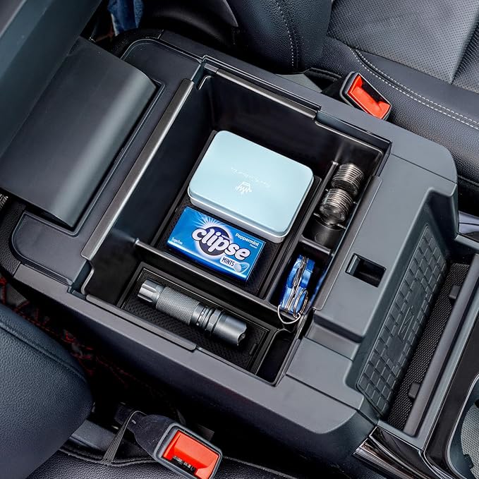 TOPINSTALL Black Center Console Organizer Tray Compatible with 2020-2026 Ford Explorer Accessories, Deep Armrest Storage Box with Coin Holder & Non-Slip Mats, 6th Gen Explorer Accessories