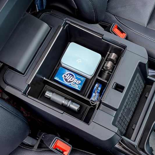 TOPINSTALL Black Center Console Organizer Tray Compatible with 2020-2026 Ford Explorer Accessories, Deep Armrest Storage Box with Coin Holder & Non-Slip Mats, 6th Gen Explorer Accessories