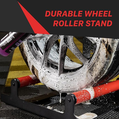 Maxshine Wheel Rim Detailing Rolling Wheel Stand (WS01) - 23”L x 14”W x 36”H, 360° Tire & Rim Detailing, Ceramic Coating, Tire Shine, Wheel Wash & Roller Stand - Black