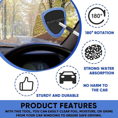 Car Window Cleaner, Car Cleanser Brush, Car Accessories Car Cleaning Supplies Tools, Car Cleaning Kit with Extendable Handle, Microfiber Cloth, Spray Bottle, Fits All Cars (Blue)