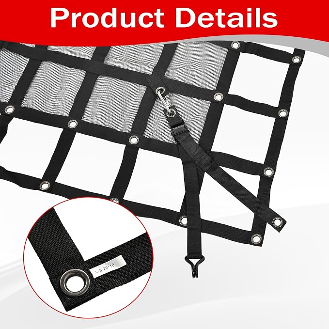 Heavy Duty 105" x 120" Truck Bed Cargo Net with Adjustable Cam Buckles & S-Hooks & Cross Strap,8.75' x 10' Cargo Net with 1500LBS Capacity for Pickup Truck Bed Trailer SUV Jeeps