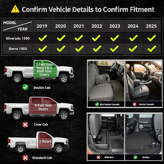 OEDRO Floor Mats Fit for 2019-2026 for Chevy Silverado/GMC Sierra 1500, 2020-2026 2500HD 3500HD, Double Cab with 1st Bench Seats, NO Rear Underseat Storage Box, All Weather TPE Floor Liner Set