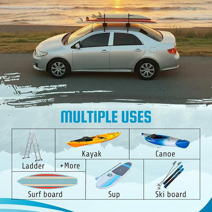 BLOCKSURF Surfboard Roof Rack for Car | Universal Soft Roof Rack for Cars & SUVs | Holds 2-3 Surfboards | Heavy-Duty Straps & Buckles for Highway Speeds | Easy Install & Removal