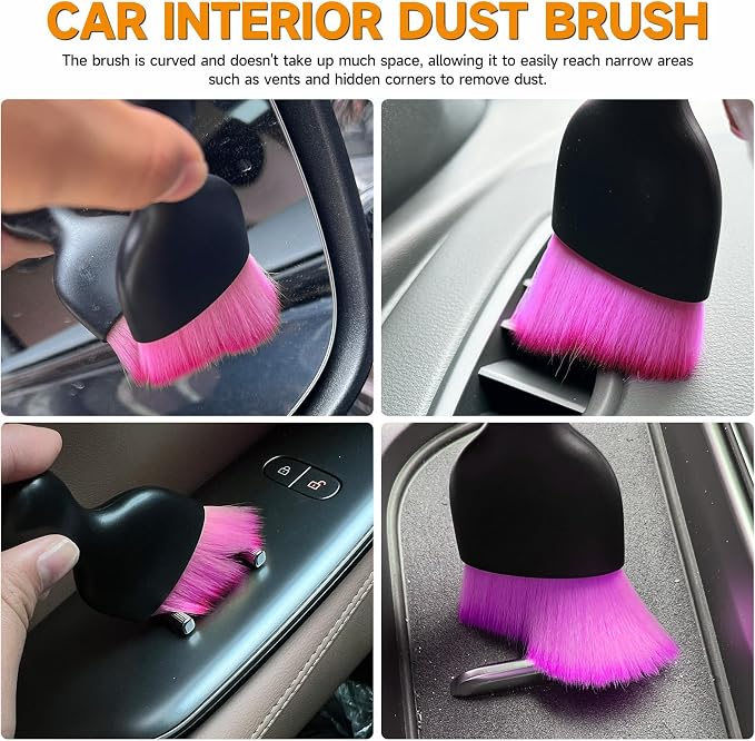 ATTRACTIVE 2-Pack Car Detailing Brush Set, Super Soft Fiber Bristles Dashboard Cleaner for Interior & Exterior, Dust Brush for Air Vents, Leather Seats, Console, Keyboard & Narrow Gaps