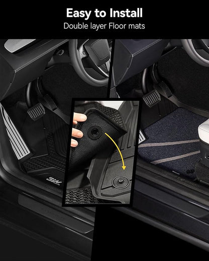 3W Tesla Model Y 2025 2026 Juniper Floor Mats, Full Set with Carpets, Metal Pedal, Double Layer, Model Y Car Accessories TPE All Weather Waterproof Custom Fit Truck Liners Premium/Performance Model