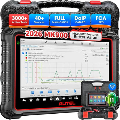 Autel MaxiCOM MK900 Bidirectional Scanner: 2026 Up of MaxiCheck MX808S MK808S, Work as MK900-BT MK900BT MX900 OBD2 Diagnostic Tool w/ 3000+ Active Test, 40+ Service, CAN-FD&DOIP, All System, FCA 11 OS