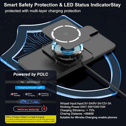 Wireless Charger Car Magnetic Charging pad Fast Wireless Phone Charger Cell Phone Cordless Charging mat Compatible with iPhone 16/15/14/13/12, Airpods Earbuds(C11MAG)