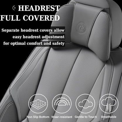 Coverado Universal Seat Covers Front, 2-Pack Waterproof Seat Covers for Cars, Universal Nappa Leather Car Seat Covers with Head Pillow, Auto Protectors Fit for Most Sedans SUV Pick-up Truck-Gray