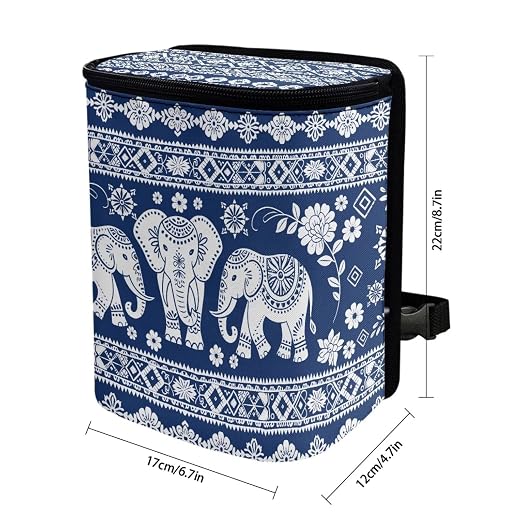 Talayituse Boho Mandala Elephant Print Car Trash Can with Lid, Leak Proof Auto Trash Bag Hanging Vehicle Garbage Can Multipurpose Storage Container for Back Seat Road Trip
