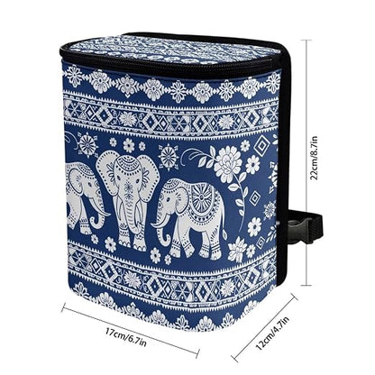 Talayituse Boho Mandala Elephant Print Car Trash Can with Lid, Leak Proof Auto Trash Bag Hanging Vehicle Garbage Can Multipurpose Storage Container for Back Seat Road Trip