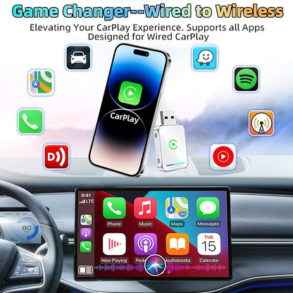 LENVA Wireless CarPlay Adapter, 2025 Upgrade Mini Design for Cars Plug and Play Fast Stable Connection No Delay (Only for iPhone, Not for Android)
