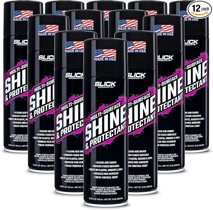 Slick Products Shine & Protectant Spray 17.35 FL OZ. - High Gloss Clear Coating Renew Vinyl, Plastic, Rubber, Trim, Tire, Car, Truck, Motorcycle, Dirt Bike (12-Pack)