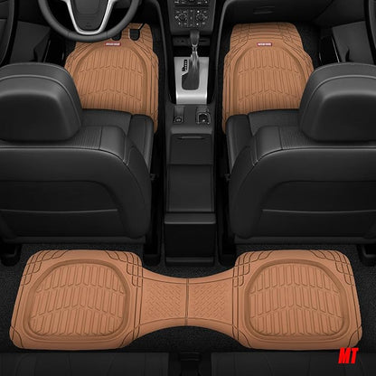 Motor Trend Original FlexTough Beige Rubber Car Floor Mats for 3 Row Vehicles, Front & Rear 2nd Row Deep Dish All Weather Automotive Heavy Duty Trim to Fit, Automotive Liners for Cars Truck Van SUV