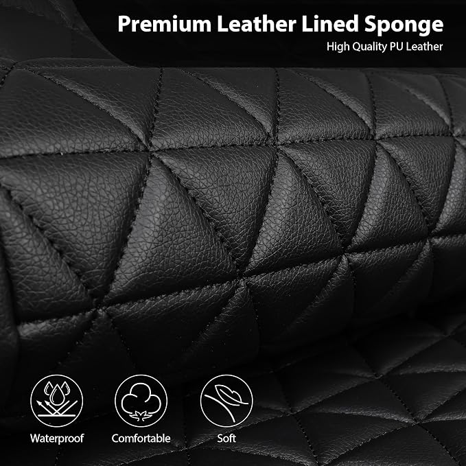 CAR PASS Bling Diamond Black Leather Car Seat Covers Full Sets Interior Sets, Waterproof Shining Glitter Sparkly Crystal Universal Armrest Fit Automotive Truck SUV Cute Women Girl, Black PU Rhinestone