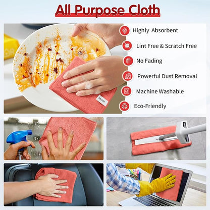 FIXSMITH Red Microfiber Cleaning Cloth -Pack of 12, Highly Absorbent Cleaning Rags, 16"X12" All Purpose Cleaning Towels for Housekeeping, Kitchen, Car, Lint Free and Reusable Microfiber Towels
