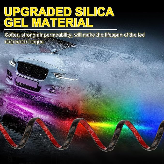 OPP ULITE Car Underglow Light Strip Dream Chasing Color, Upgraded Silicone Material, 212 Modes, 252pcs Led, APP Control Underbody Lights Kit, 90&120CM, 4PC Pack