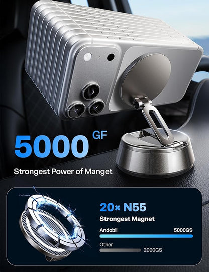 andobil 2026 Upgrade for Magsafe Car Mount [Strongest Suction & Magnet] Vacuum Magnetic Phone Holder for Car 360° Adjustable Car Cell Phone Holder Mount for iPhone 17 Pro Max 16/15/14/13/12