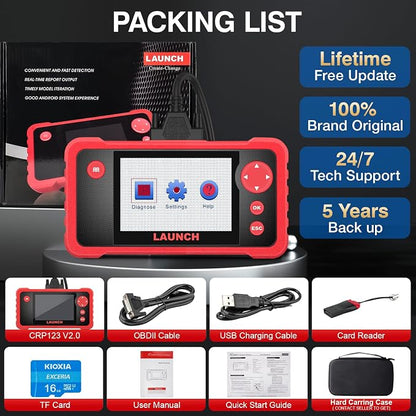 LAUNCH CRP123 V2.0 OBD2 Scanner-2026 New Model Engine/ABS/SRS/Transmission Diagnostic Scan Tool SRS Airbag Code Reader,3 Reset Oil Service/Throttle Relearn/SAS Reset,Lifetime Free Update