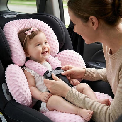 Pro Goleem Infant Car Seat Head Neck Body Support, Ultra-Soft Minky and Microfiber Car Seat Strap Pads, Perfect for Stroller, 2-in-1 Reversible, Girls, Pink