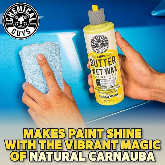 Chemical Guys Butter Wet Wax - Deep Wet Shine Car Wax for Cars, Trucks, SUVs, RVs, and More, Easy On/Off Liquid Formula, Banana Scent - 16 fl oz