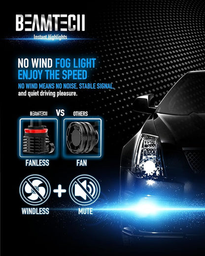 BEAMTECH H11 Bulb, H8 H9 Fog Light Fanless in Line 6500K White Pack of 2
