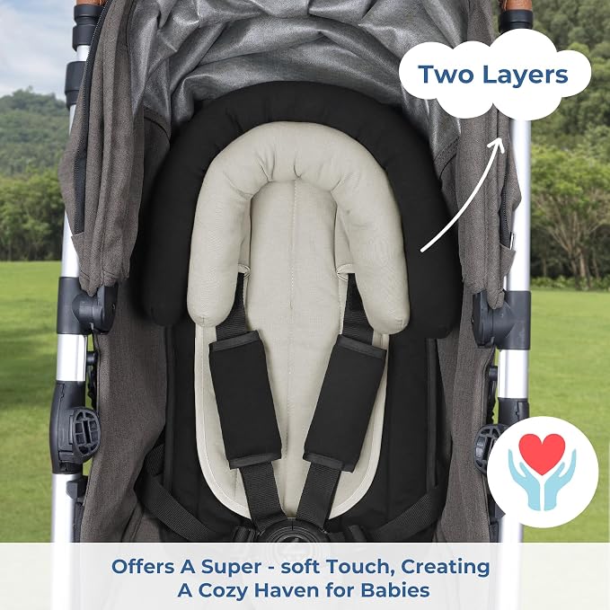 COOLBEBE Upgraded Babybody Support & Strap Covers Set for Newborn Infant Toddler - Extra Soft Breathable Car Seat Insert Cushion Pad, Perfect for Carseats, Strollers, Swing, Black