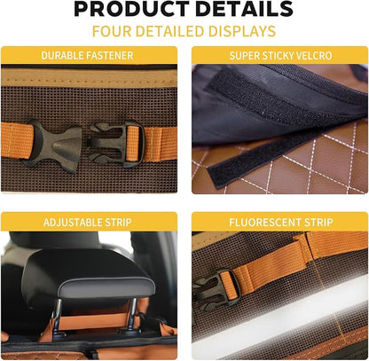 Backseat Hanging Organizer with Large Storage Bags | PU Leather, Large Capacity | Adjustable Straps, Waterproof & Collapsible | Universal Fit for SUVs, Sedans & Trucks | Brown, 37.8" x 18.1" - P810