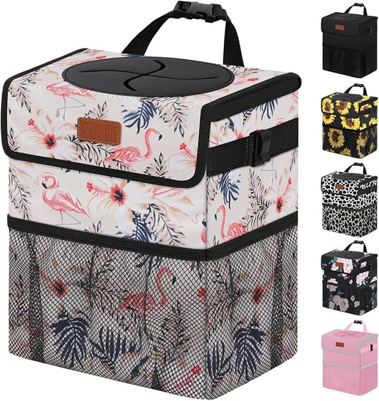 Vankor Cute Car Trash Can, Car Accessories for Women Interior Can Trash Bag Hanging Automotive Garbage Cans Pink Flamingo