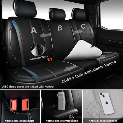 CAR PASS Nappa Leather Car Seat Covers, Durable Waterproof Luxury Universal for SUV Pick-up Truck Sedan, Anti-Slip Driver 5 Seats Covers Full Set with Backrest (Black Chameleon Iridescent Reflective)