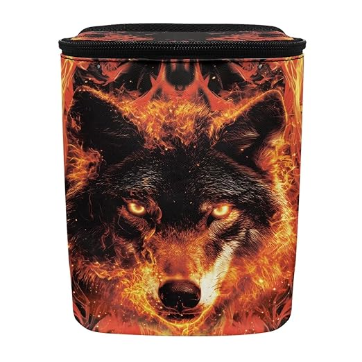 Talayituse Wolf Fire Print Car Trash Can with Lid, Leak Proof Auto Trash Bag Hanging Vehicle Garbage Can Multipurpose Storage Container for Back Seat Road Trip