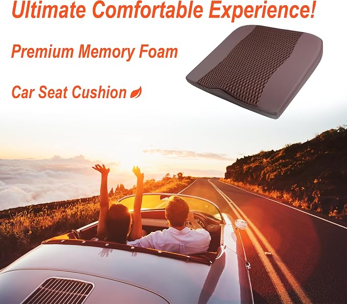 Lofty Aim Car Seat Cushion, Comfort Memory Foam Car Cushions for Driving - Sciatica & Lower Back Pain Relief, Driver Seat Pillow for Auto, Office Chair, Wheelchair - 4D Mesh Brown