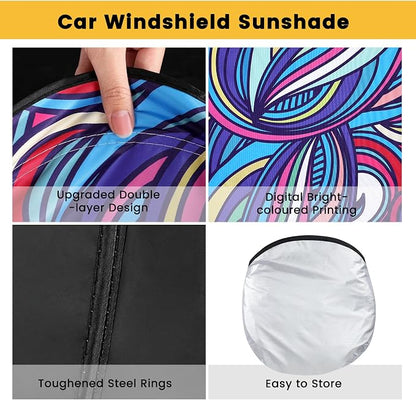 Windshield Sun Shade, Car Sun Shade Windshield, Reflector Sunshade Offers Ultimate Protection for Car Interior, Reflective Polyester Blocks Heat for Sedans, Mini SUVs, Hatchbacks - 57 x 31.5 inches