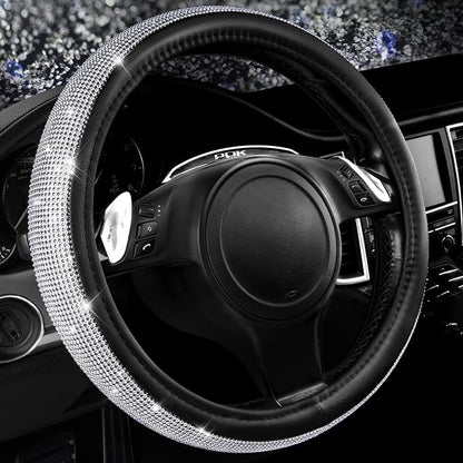 CAR PASS 11 PCS Bling Diamond Car Mats Set for Women Girls, Sparkly Rhinestone Steering Wheel Cover, Waterproof Floor Mats Universal Fit for SUV,Vans,Sedans,Trucks Anti-Slip, Interior Sets Silver