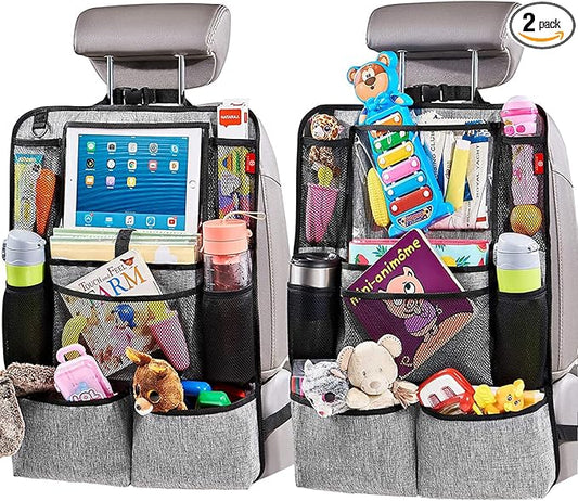 Helteko Backseat Car Organizer, Kick Mats Back Seat Protector with Touch Screen Tablet Holder, Organizer for Kids, Travel Accessories, Mat 9 Storage Pockets 2 Pack