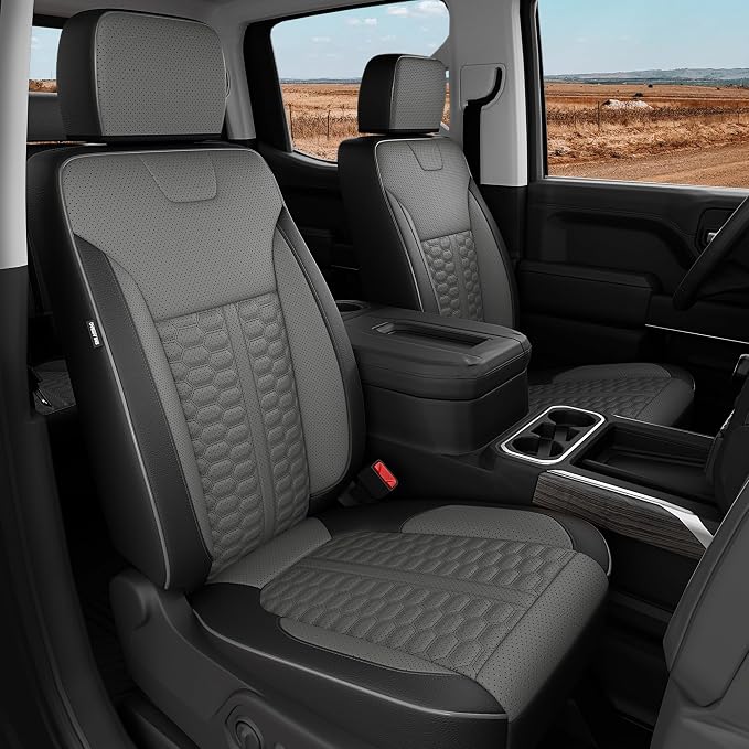 Custom Leather Seat Covers for Silverado/Sierra 1500 2019-2026, 2500HD 3500HD 2020-2026 Crew Cab Full Set with Jump Seat Cover (Armrest Storage Version Only), Truck Accessories