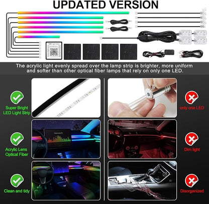 Dreamcolor Acrylic Interior Car LED Strip Light with Wireless APP, RGB 14 in 1 with 175 inches 612 LEDs Fiber Optic Strip Lights for Car, Dual Zone Music Sync Neon Car Ambient Lighting Kits