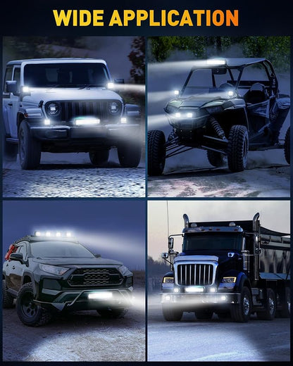 NAOEVO 12 Inch LED Light Bar and 4PCS 4 Inch LED Pod Lights, 54000LM LED Fog/Driving/Off Road Lights, Triple Row Spot Flood Combo LED Light Bar for Truck Car UTV ATV Boat, 1 Year Warranty
