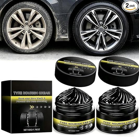 Tyre Nourish Cream, Professional Car Tire Wax for Instant Black Gloss and Long Lasting Shine, UV Protection and Waterproof Refurbish Coating for Tire Cracking Prevention and Maintenance (2PCS)