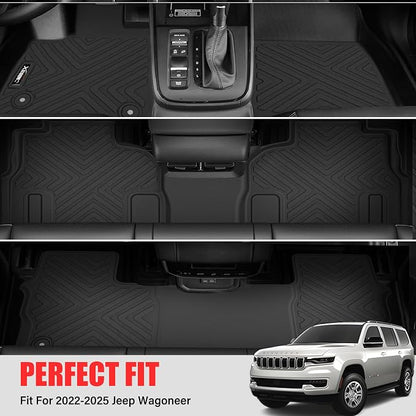 Floor Mats for 2022-2025 Jeep Wagoneer 8 Seats (Not for L) All Weather TPE with Trunk Mat All Weather TPE Protection 3 Rows Floor Liners Full Set with Cargo Liners for 2025 Jeep Wagoneer Accessories