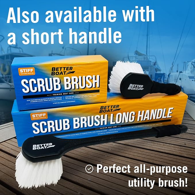 Stiff Hand Scrub Brush, Large Handle Heavy Duty Tire and Wheel Cleaning Tool, Outdoor Boat Scrubber with Handle, Carpet Cleaner, All-Purpose Cleaning Brush